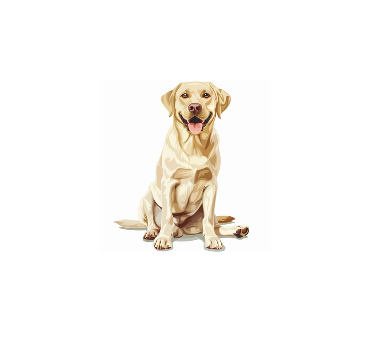 Cartoon illustration of a happy yellow Labrador Retriever sitting on a white background